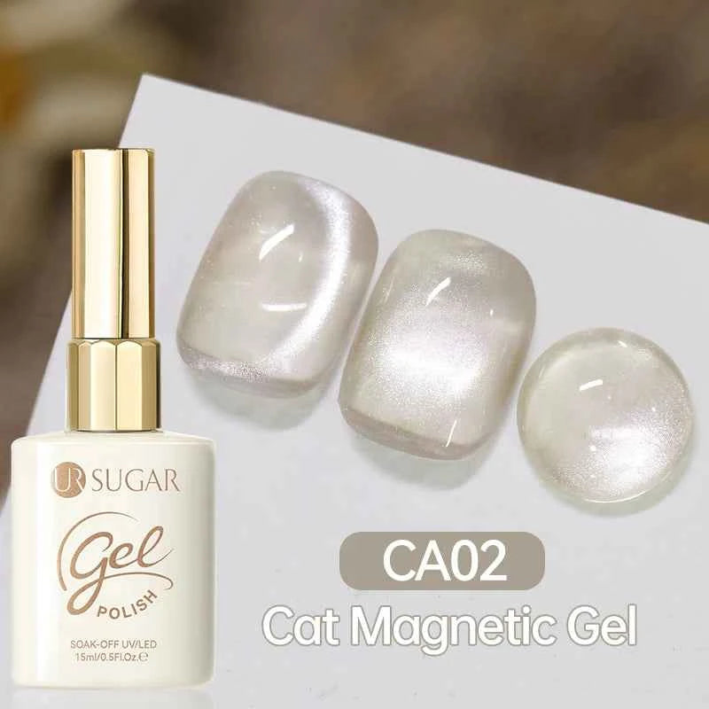 UR SUGAR 15ml  Autumn Winter Red Cat Magnetic Gel Nail Polish White Dopamine Nail Sparkling Glitter Soak Off UV LED for Manicure