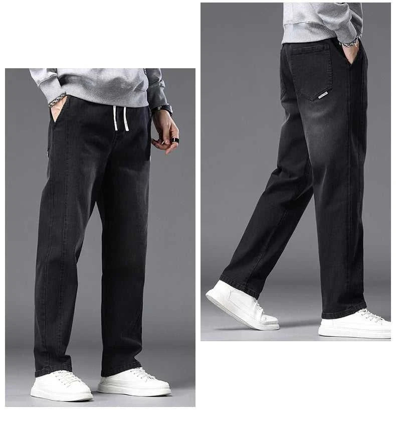 Autumn Winter Blue Jeans Men Drawstring Elastic Waist Cotton Cargo Denim Pants Work Fashion Thick Trousers Male Plus Size M-4XL The jack market .AU The jack market .AU Men Fashion $ 48 14:193#Black;5:361386#M(27-28)