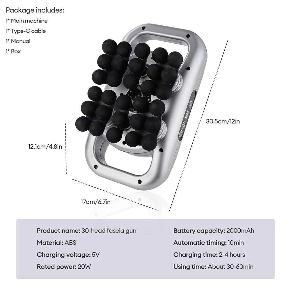Electric Fascia Gun Massage 30 Heads Fascia Massage Gun Back Waist Massager Vibration Leg Body Muscle Relaxation masajeador