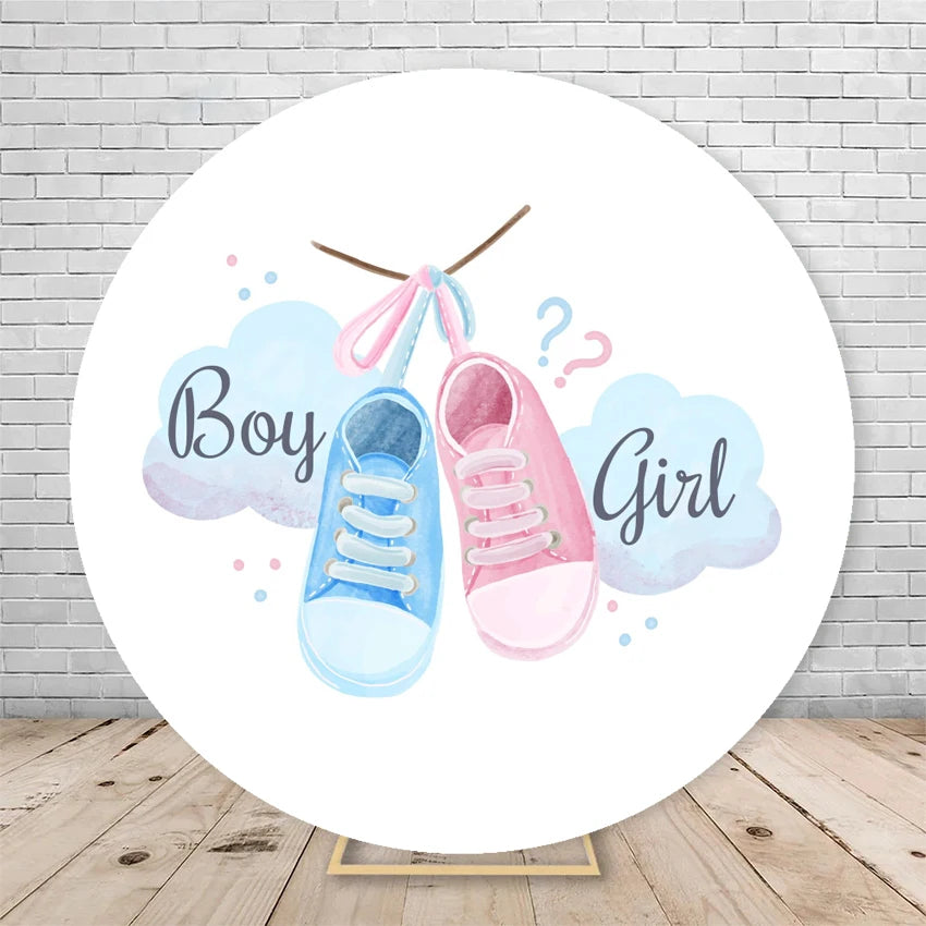 Gender Reveal Backdrop Round Cover Watercolor Cloud Bear Party Decor He or She Oh Baby Shower Photography Background Elasticity