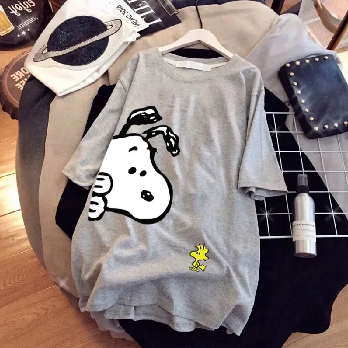new Snoopy women's loose large version top summer short-sleeved t-shirt women's cotton mid-length cartoon women