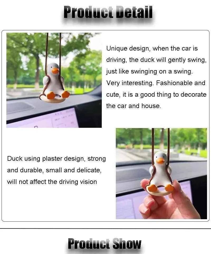 Cute Anime Car Interior Decoration Gypsum Swing Duck Auto Rearview Mirror Pendant For Kawai Car Decoration Accessories