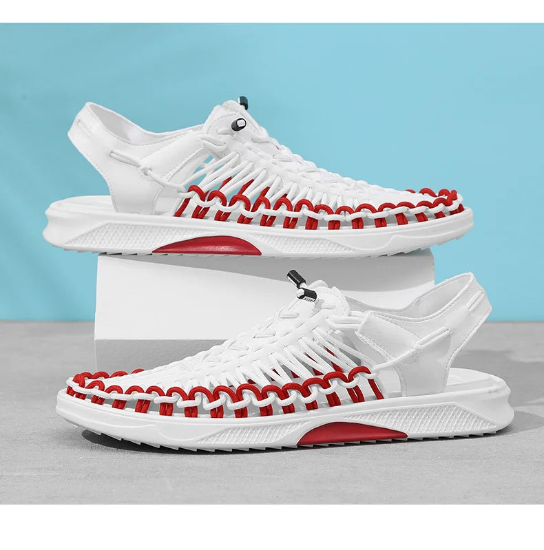 2023 Summer Men's  Sandals Lace Up Hand Woven Sandals Thick Soled Soft Non Slip Casual Shoes High Quality Couple Beach Shoes
