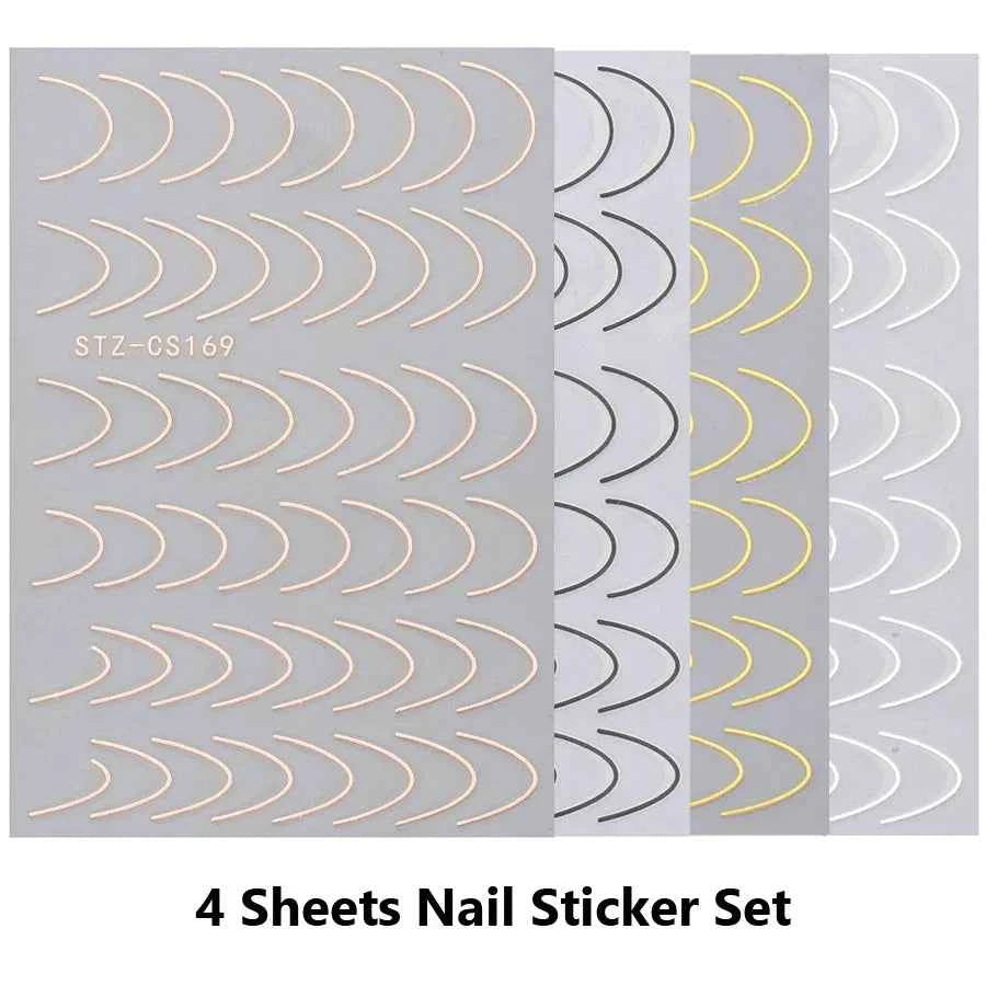 GlamNail Metallic French Line Stickers - 4 Pcs Easy Apply Nail Art Decals for Effortless Manicure Glam