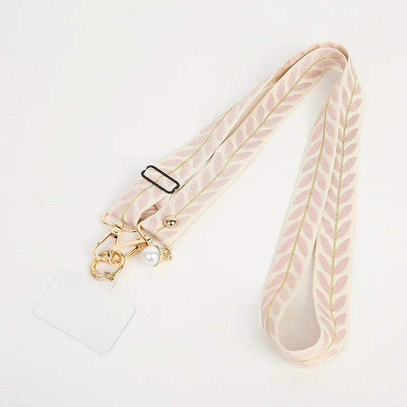 Adjustable Long Mobile Phone Lanyard Crossbody Card Neck Cord Clip Hang Lanyard Pearl Hanging Ornaments Charm Anti-lost Lanyard