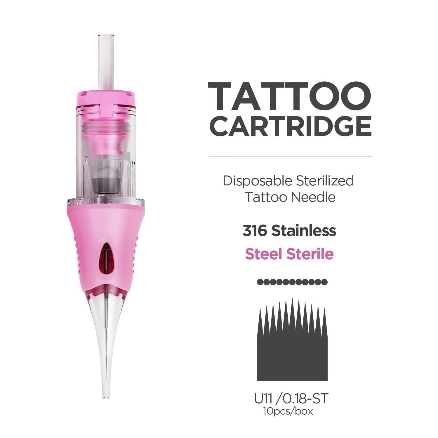 10pcs PMU Universal Disposable Tattoo Needle Cartridges round Liner Sterilized Safety Needle 0.18/0.25/0.30mm for Tattoo Artists