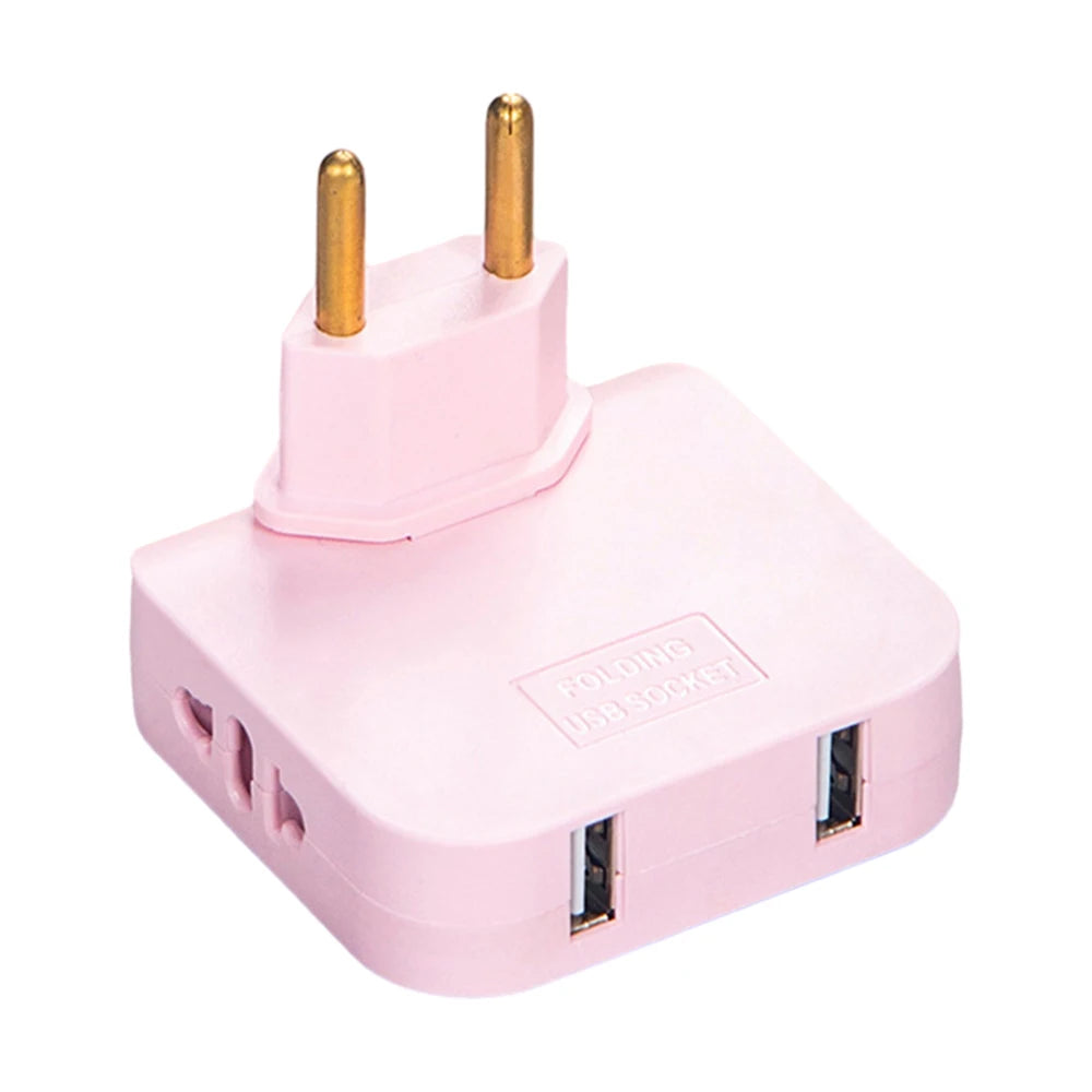 EU Universal Plug Dual USB Interface 3 In 1 Foldable Rotate Plug Hidden Socket USB 2A/5V 2500W Fast Charger Portable Travel Set