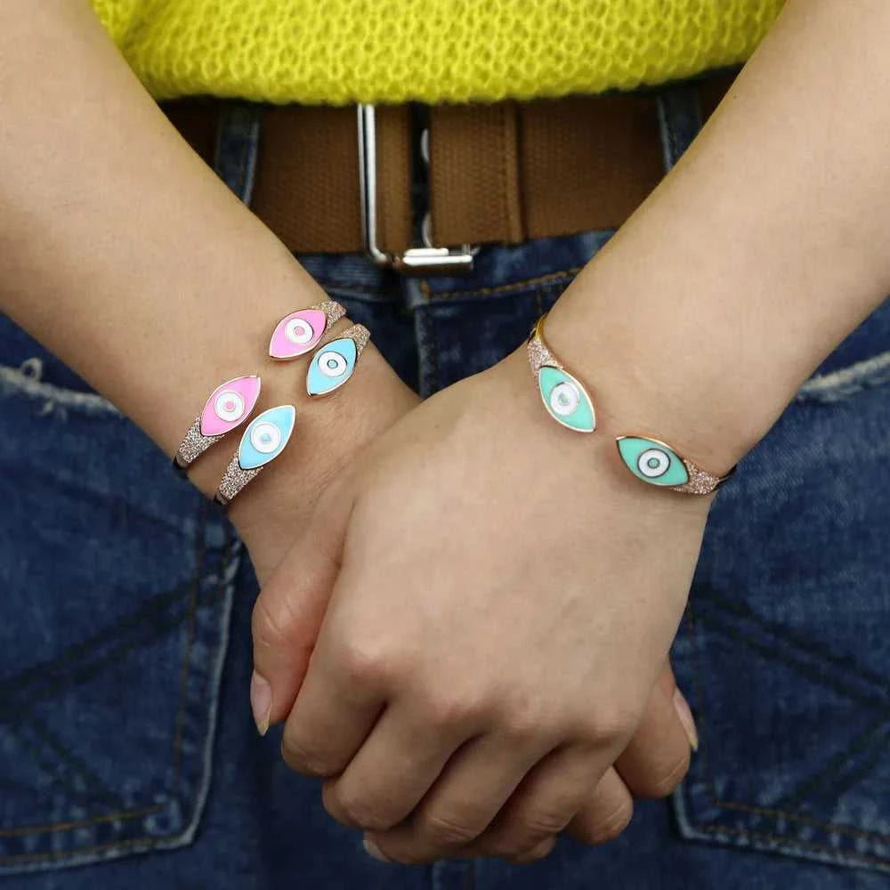 Turkish Evil Eye Pink Green Blue Enamel Cuff Bracelet for Women Paved White Cz Rose Gold Plated Color Bangles Fashion Jewelry The jack market .AU The jack market .AU Jewellery & Chains $ 57 166:202711811;200001034:361180#Pink