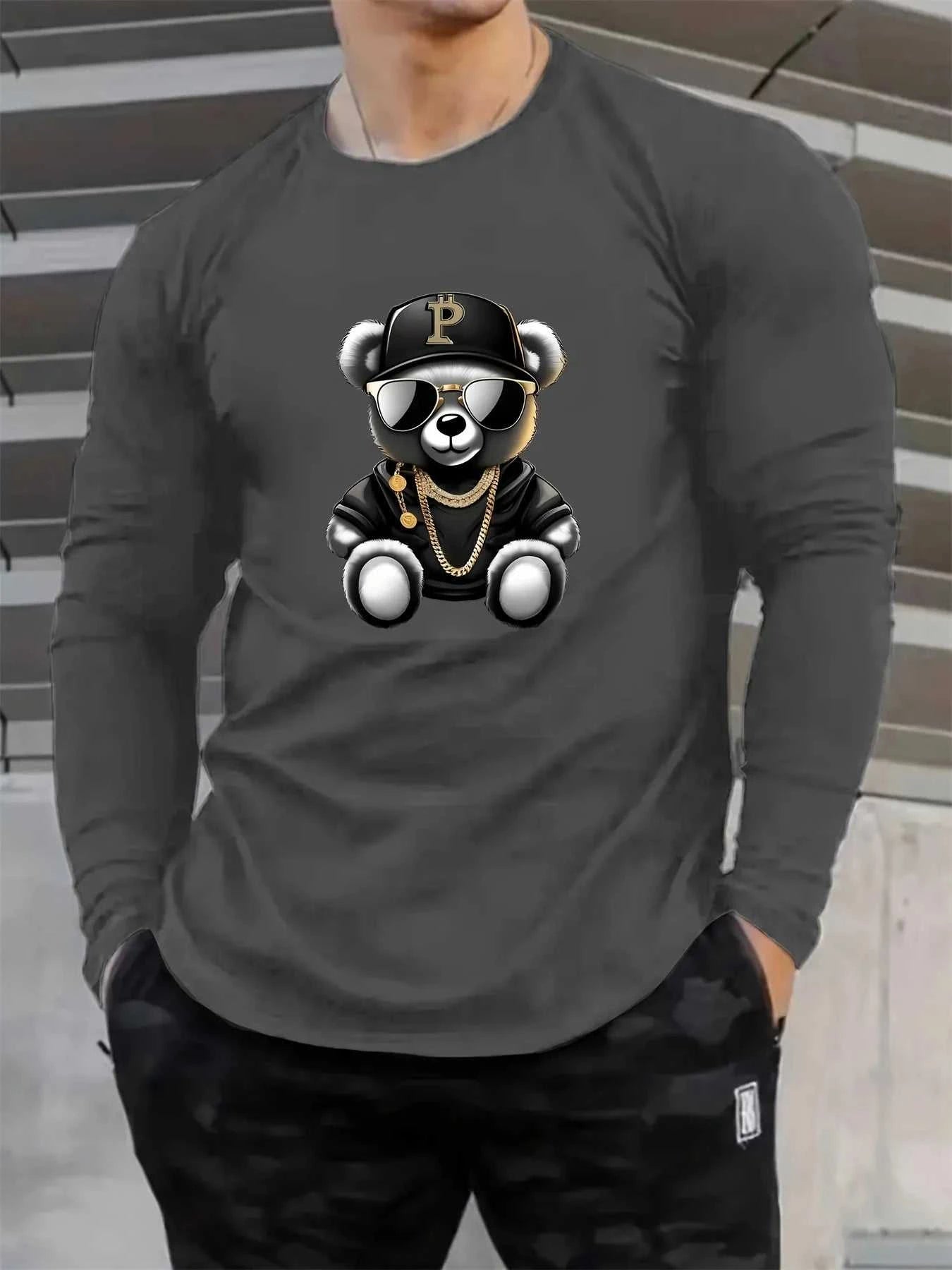 Men's 100% pure cotton loose and comfortable casual sports bear pattern printed round neck long sleeved T-shirt top The jack market .AU The jack market .AU Men Fashion $ 35 14:29#CX177-bai;5:100014065