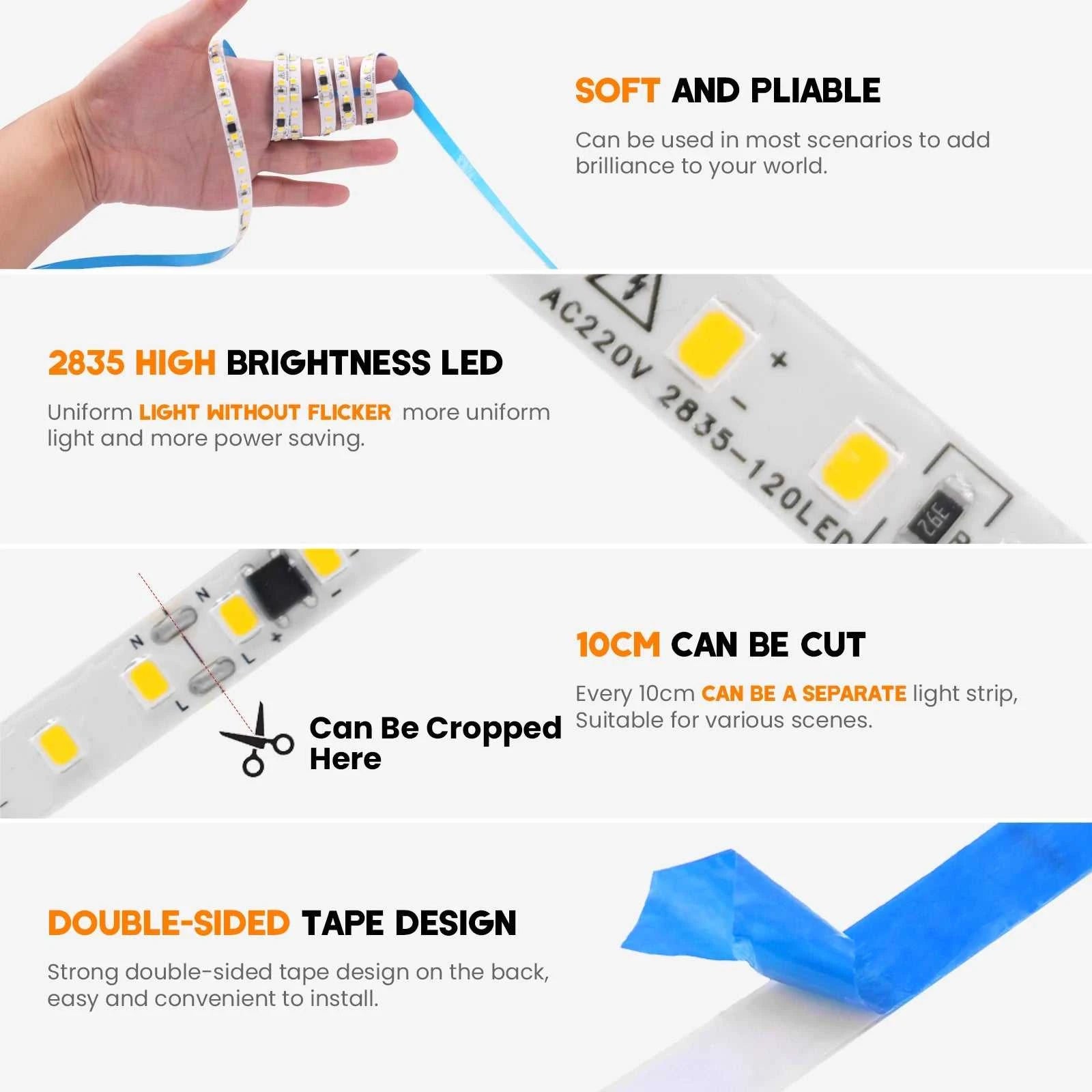 220V LED Strip Light 5m 10m 20m 50m Flexible LED Tape 2835 120LEDs IP44 Waterproof Light Bar White Warm Natural Ice Blue Pink The jack market .AU The jack market .AU Home $ 54 136:10#red;200007763:201336100;380:201301155