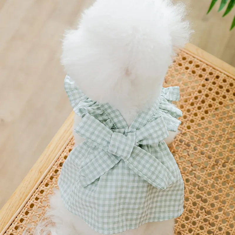 Pawfect Paws Summer Plaid Suspender Skirt Dress - Chic Pink Bow for Small Breeds like Chihuahua & Yorkie
