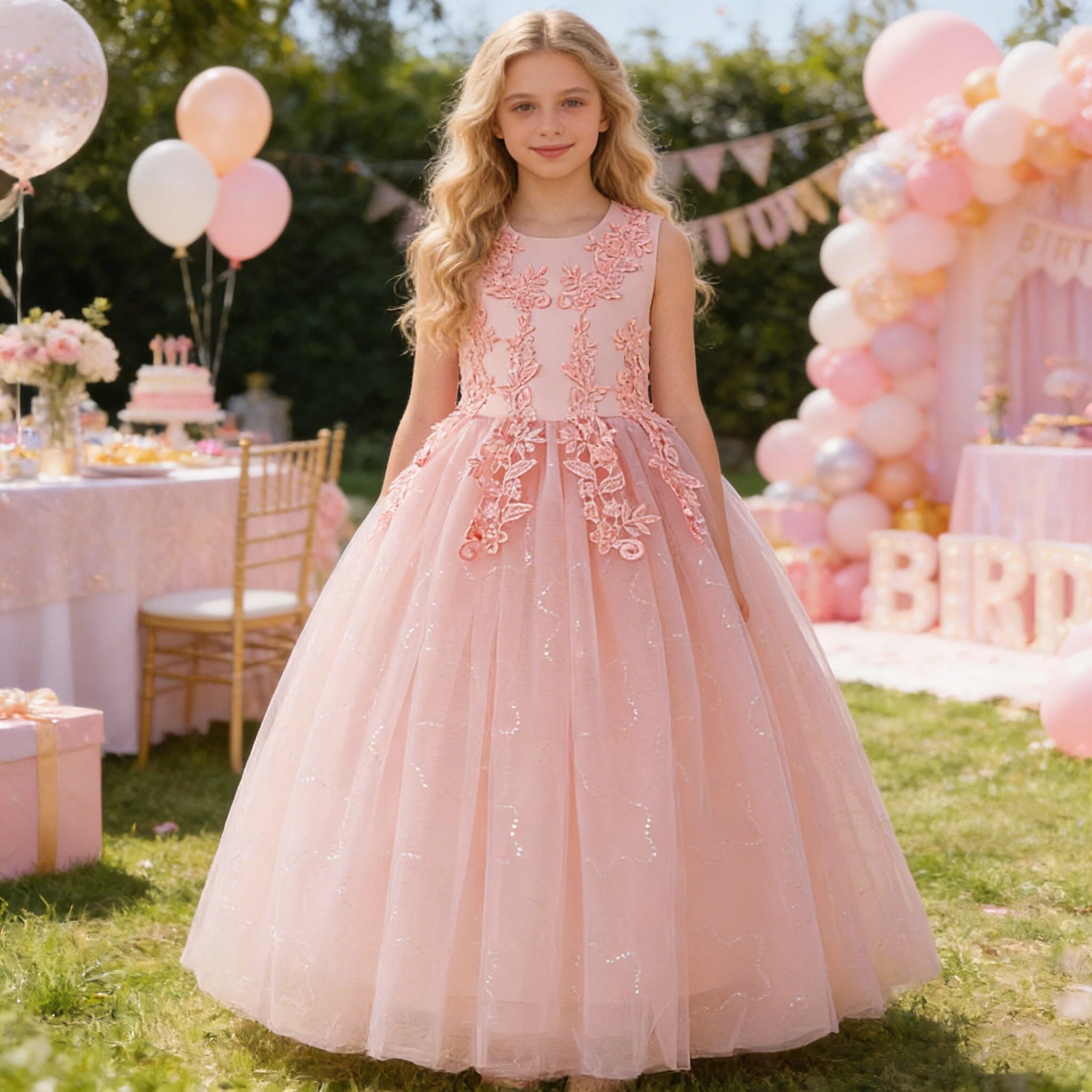 Fashion Flower Bridesmaid Girls Dress Elegant Bow Wedding Evening Princess Birthday Party Dress Graduation Baptism Kids Clothing
