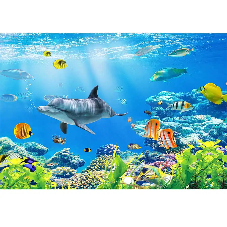 Underwater World Dolphin Coral Seaweed Seabed Aquarium Theme Photography Background Children Birthday Party Decor Backdrop