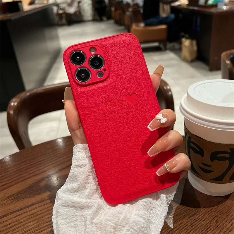 Custom Initial Name Case for iPhone 15/16 Pro Max - Personalized Soft Leather PU Cover