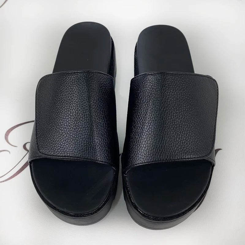 Rimocy Black PU Leather Platform Slippers Women Plus Size 43 Thick Soled Sandals Woman 2025 Summer Non-slip Slides Shoes Female