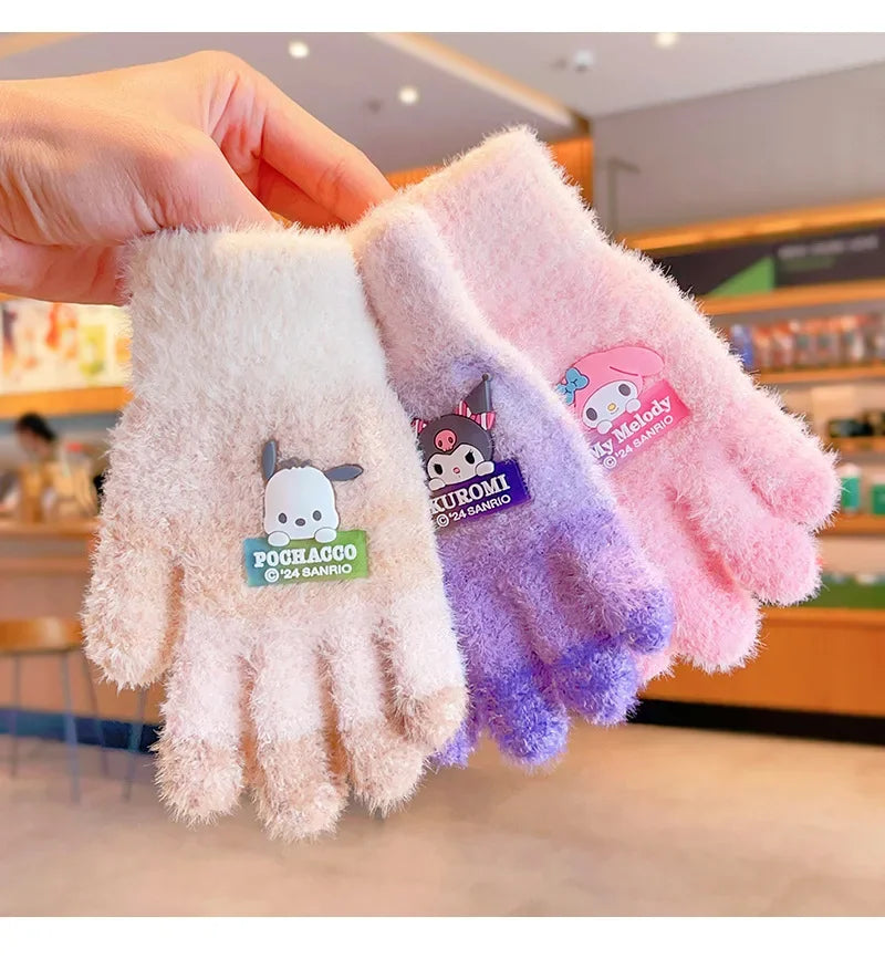 Sanrio Gloves Kawaii My Melody Kuromi Cold-Proof Winter Finger Gloves  Warm Children Toddler Christmas Gifts