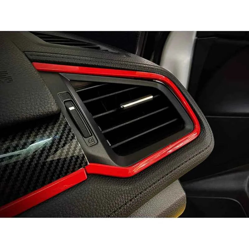 Auto Interior Dashboard Frame Strip Red Trim Sticker for Honda Civic 10th Gen 2016 2017 2018 2019 2020 2021 Left Hand Drive Car