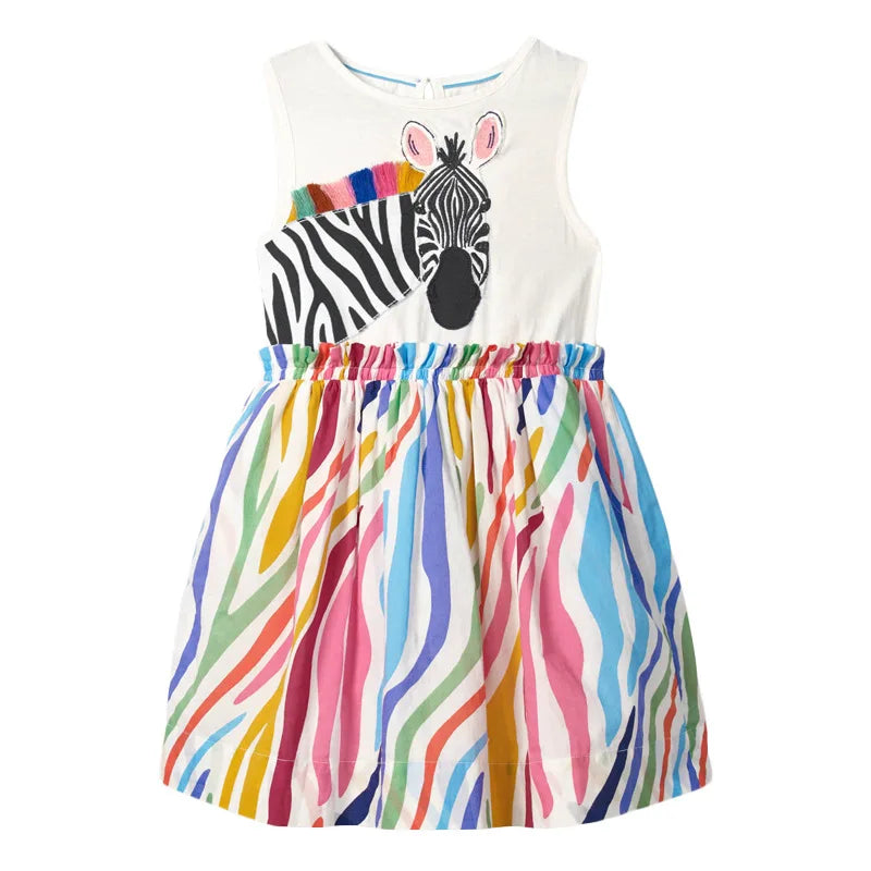 Little maven 2026 Cartoon Giraffe Summer Dress Cotton Soft Casual Clothes Baby Girls Lovely Wear for Toddler Kids 2 to 7 years