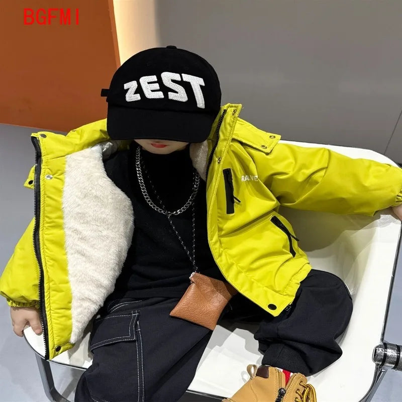 2-9Y Children's Waterproof Windproof Thick Cotton Coat Winter 2025 New Little Boys Hooded Fleece Jacket Kid Warm Thick Parka