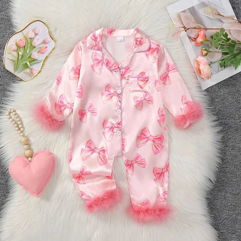 Baby Girls Pajamas Long Sleeve Bow Print Furry Patchwork Button Closure Jumpsuit Sleepwear Loungewear The jack market .AU The jack market .AU Mum & Kids: Essential Products for Every Family $ 36 14:173;200000463:200661897#12-18M