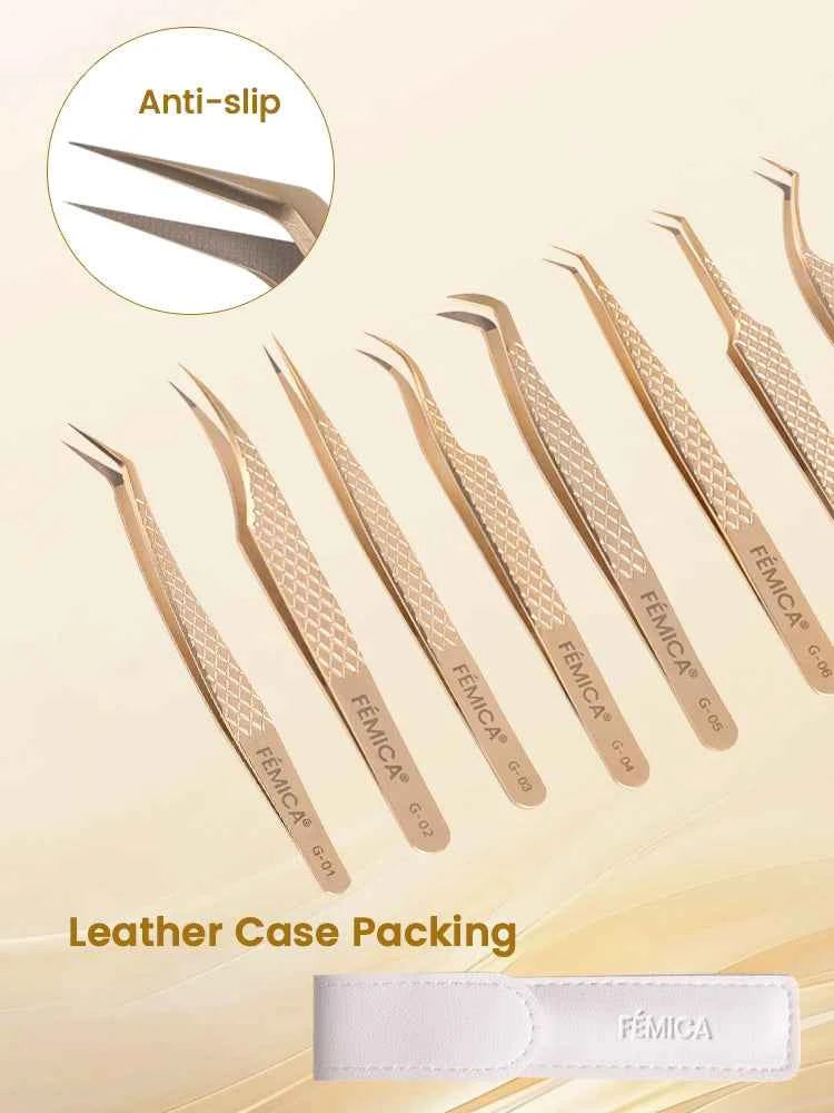 Femica Precision Anti-Slip Eyelash Tweezers for Flawless Volume Lash Extensions & Eyebrow Grooming