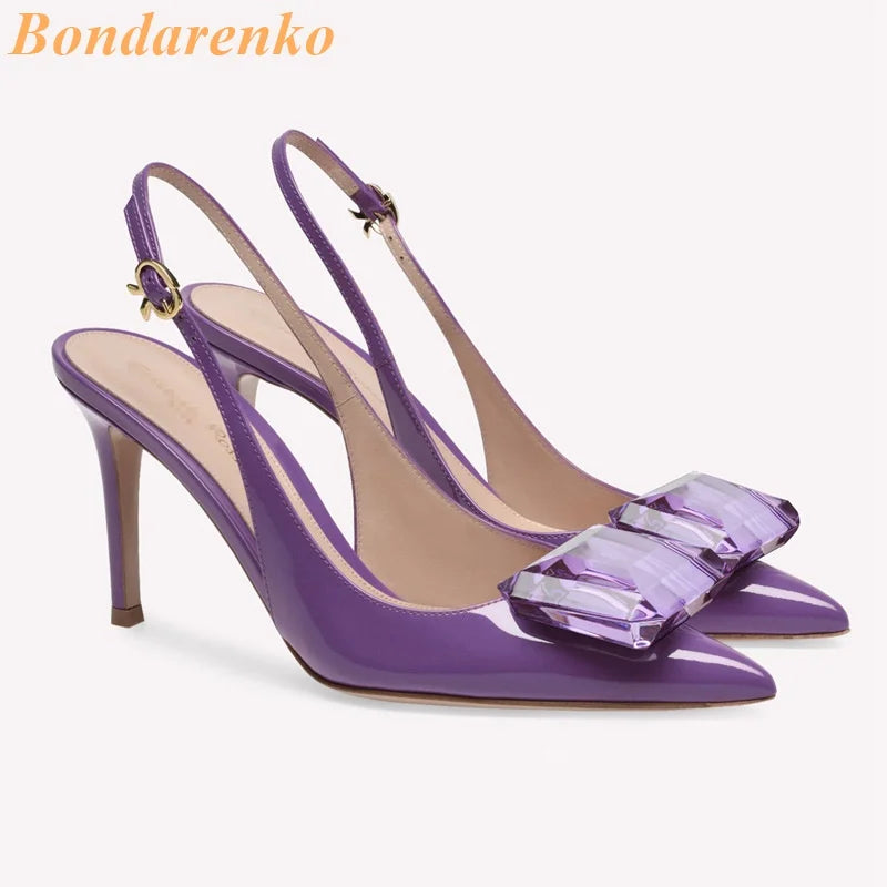 Square Buckle Singback Pumps Thin High Heel Sexy Pointed Toe Slip On Fashion 2024 Spring Summer Women Dress Shoes
