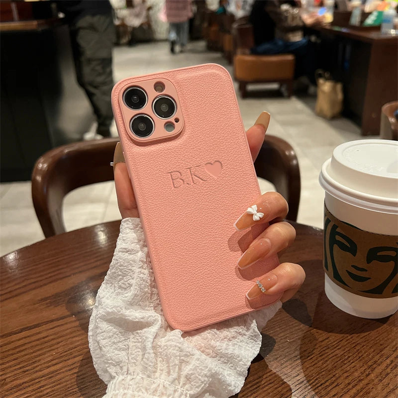 Custom Initial Name Case for iPhone 15/16 Pro Max - Personalized Soft Leather PU Cover