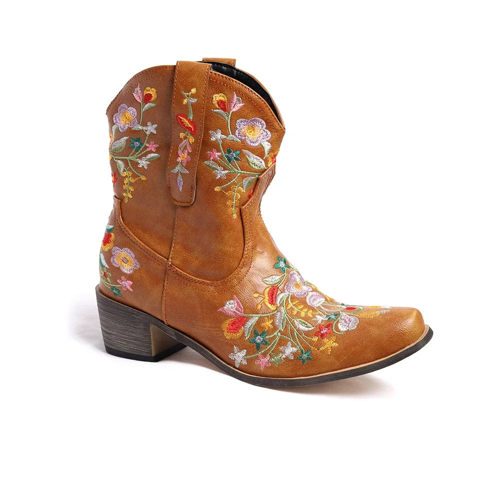 Women Cowboy Boots Luxury Embroidery Pointed Toe Winter Boots Ladies Shoes Comfortable Designer Botas Outdoor Skidproof Wearable