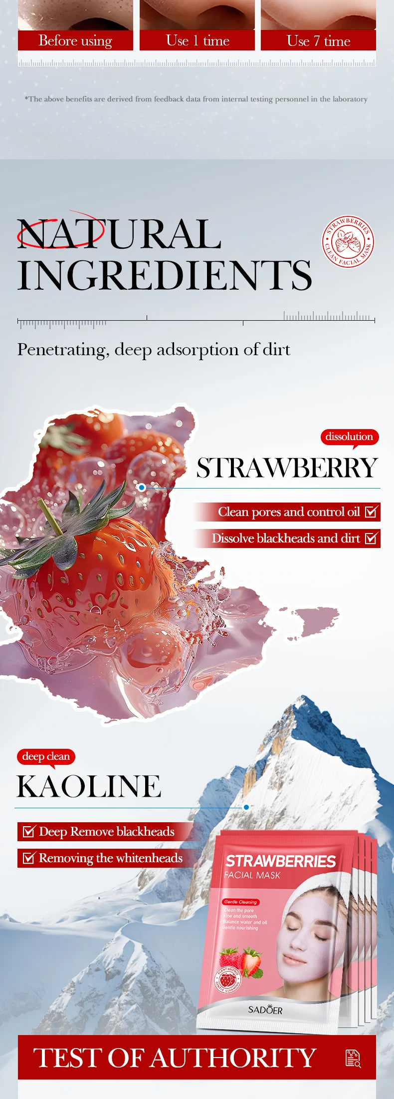 5pcs SADOER Strawberry Face Mask Mud Masks Facial Moisturizing Blackhead Removal Clay Skin Care Products