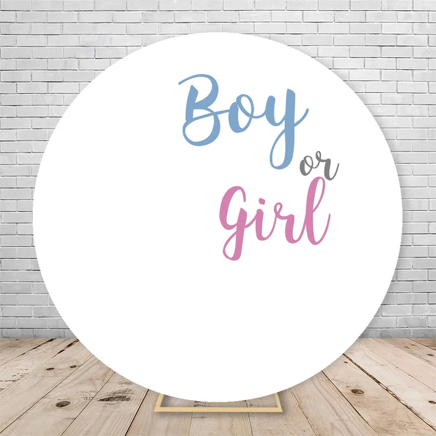 Gender Reveal Backdrop Round Cover Watercolor Cloud Bear Party Decor He or She Oh Baby Shower Photography Background Elasticity