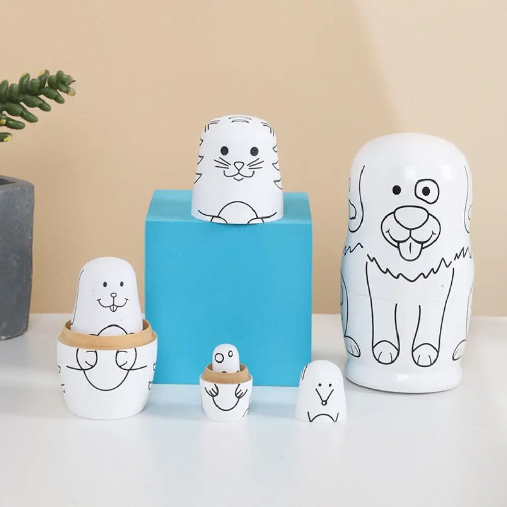 Rabbit 5Pcs/Set Animal Matryoshka Doll Wood Smooth Wooden Stacking Dolls Line Dog Panda Girls Russian Doll Christmas