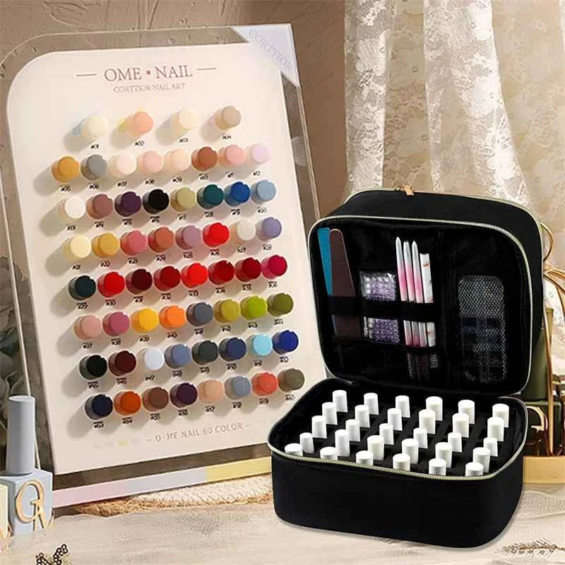 30 Bottle Black Nail Polish Storage Bag Essential Oil Case Cosmetic Handbag Organizer Travel Bag Large Capacity Two Layer