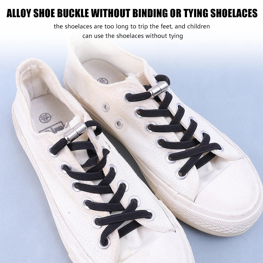 No Tie Shoe Laces Metal Capsule Lock Elastic Laces Sneakers Flat Shoelaces Without Ties Kids Adult Quick Shoes Lace Rubber Bands