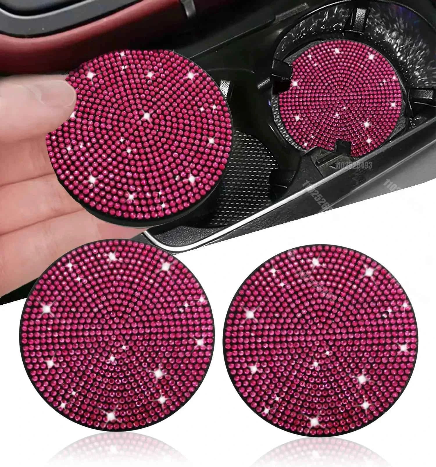 2Pcs Diamond Car Coaster Water Cup Slot Non-Slip Mat Bling Gadget Silica Pad Cup Holder Mat Auto Interior Decoration Accessories