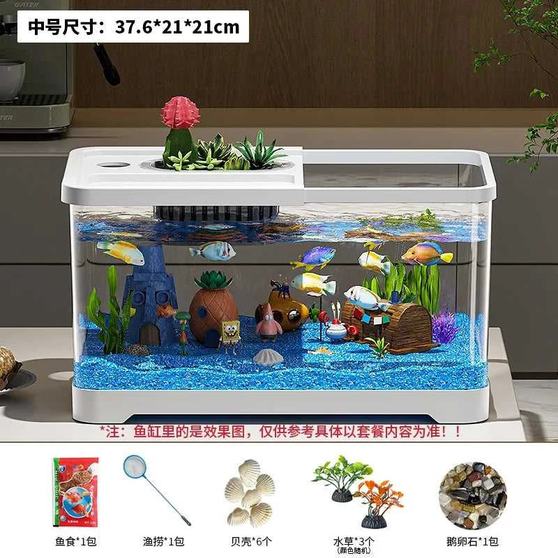 Fish tank household aquarium living room desktop ecological circulation tank filter oxygenation integrated tank with cover The jack market .AU The jack market .AU Fishing Gear $ 54 14:200006152#Large 3