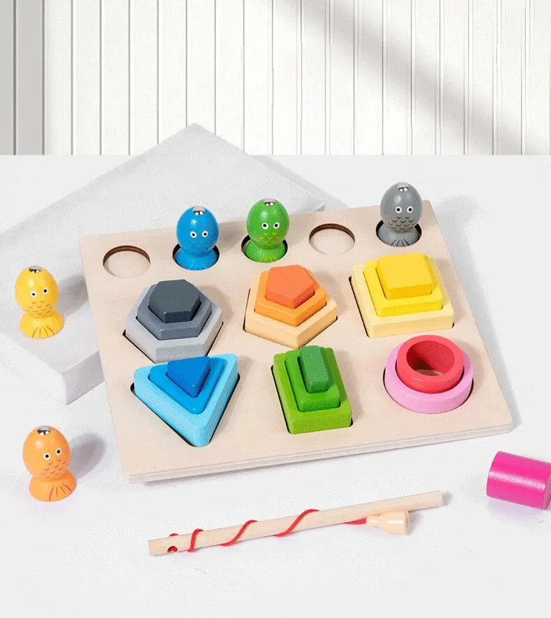 Montessori  Wooden Color Shape Cognitive Classification Matching Puzzle Children's Magnetic Fishing Learning Educational Toys