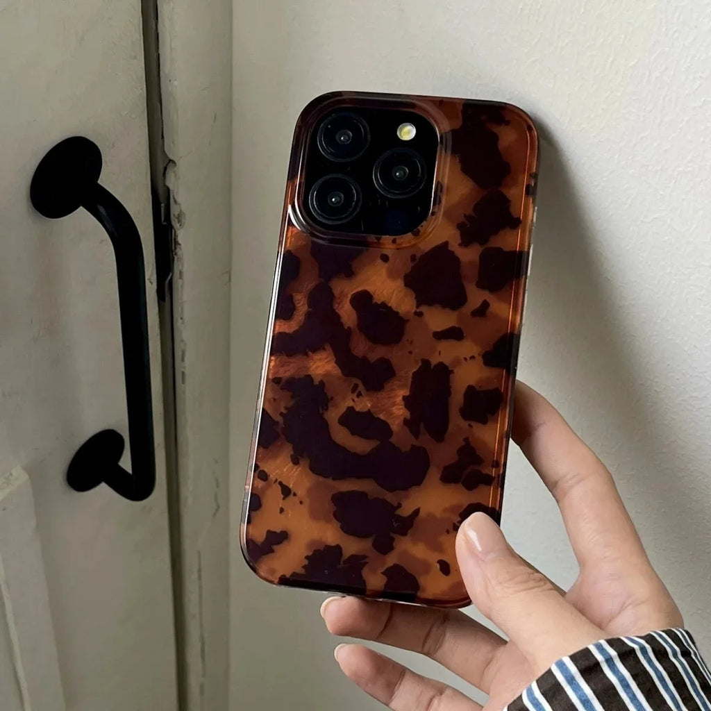 Retro Amber Leopard Print Laser Phone Case - Stylish Soft Cover for iPhone 17 16 15 14 13 12 11 XS XR 7 8 Plus