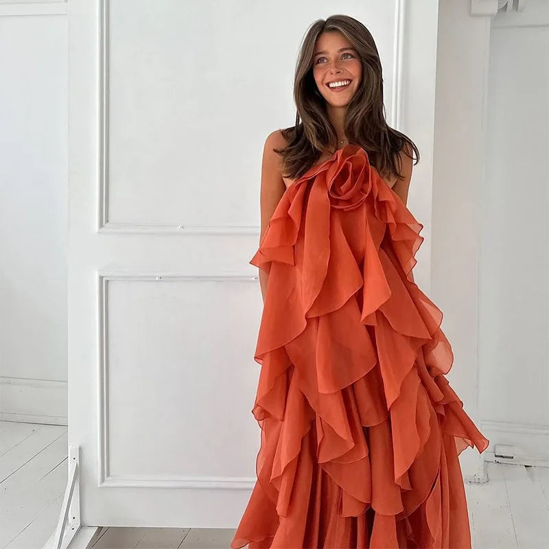 Blissful Blooms Dress - Ruffled Backless Sleeveless Floral Maxi for Effortless Summer Elegance
