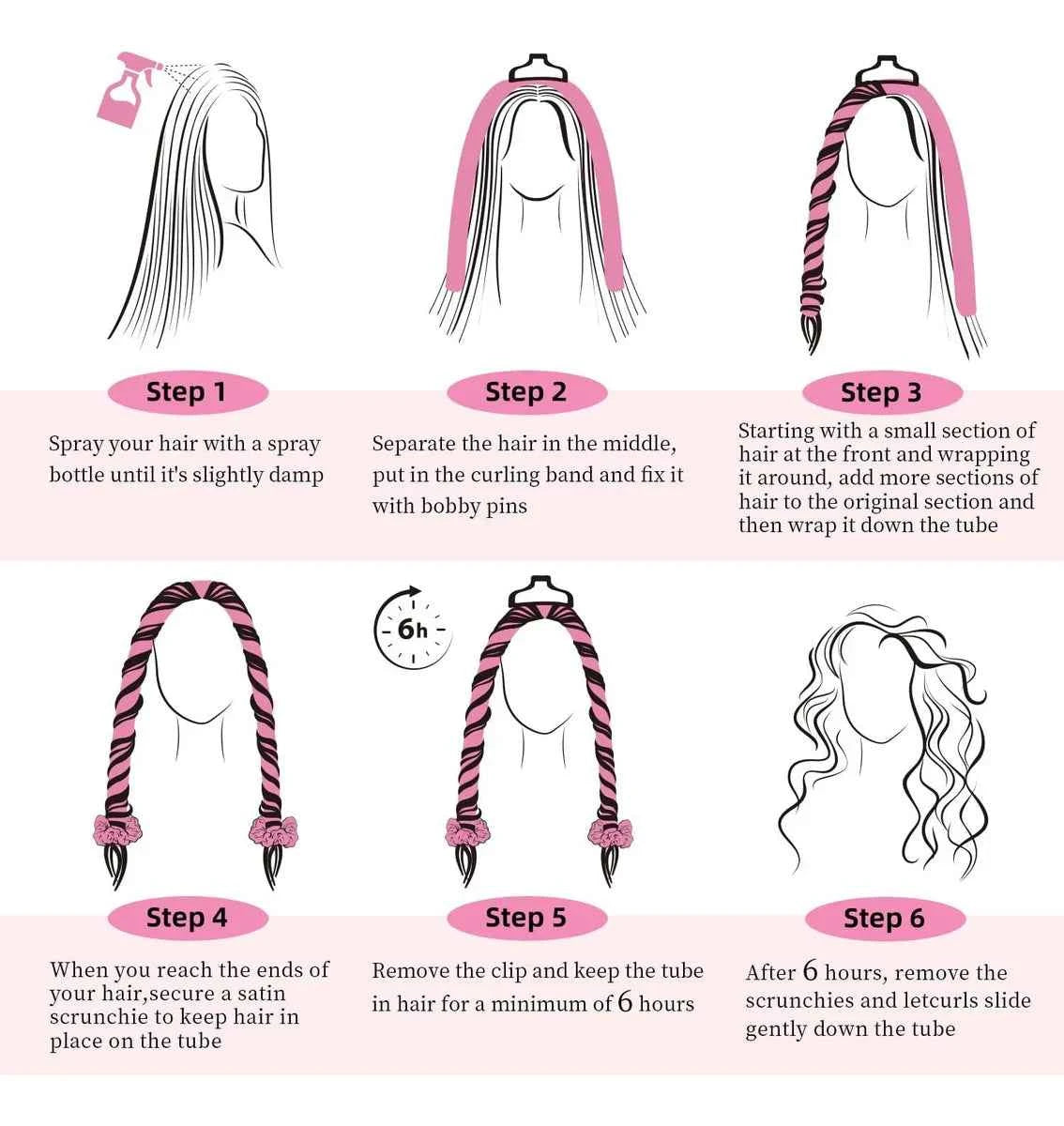 Heatless Curls Set by [Brand Name] - 6pcs No-Heat Curling Rods & Satin Sleep Cap for Effortless, Overnight Glam