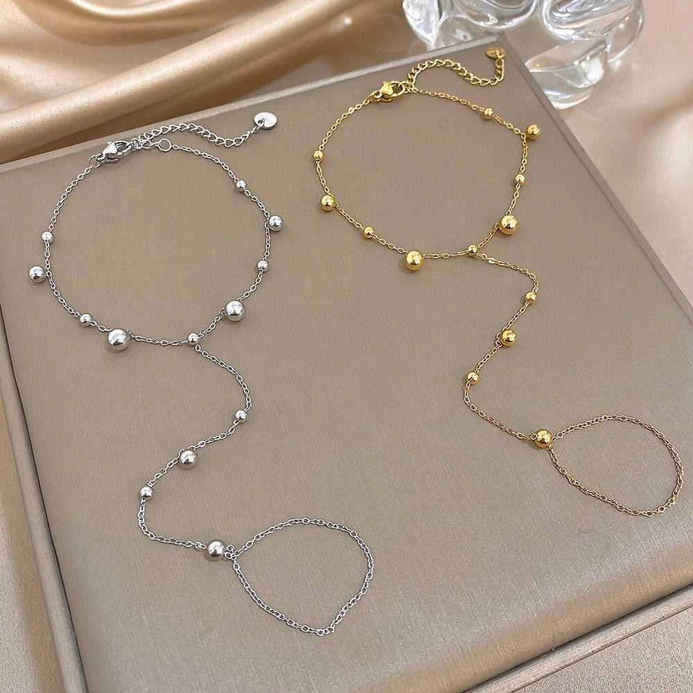 Stainless Steel Punk Chunky Beaded Ring Bracelet Hand Chain Bracelets for Women Summer Holiday Beach Travel Hand Jewelry Gift The jack market .AU The jack market .AU Jewellery & Chains $ 48 200001034:5740#Gold Color