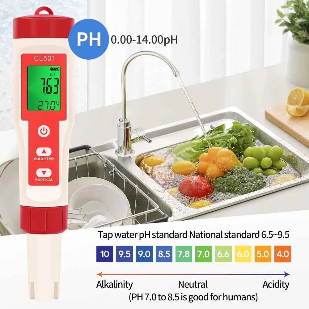 Multifunctional Chlorine Testing Pen 2/3/4/5 in 1 Water Quality Tester CL2 TEMP pH H2 ORP Measuring For Aquarium Swimming Pool