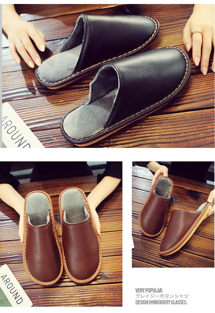 Soft Short Plush Men's Slippers Plus Size 44-45 Indoor Leather Slippers Winter Fashion Shoes 2026 New Unisex Home Slippers