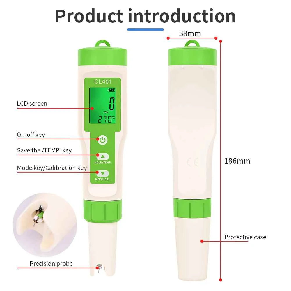 Multifunctional Chlorine Testing Pen 2/3/4/5 in 1 Water Quality Tester CL2 TEMP pH H2 ORP Measuring For Aquarium Swimming Pool