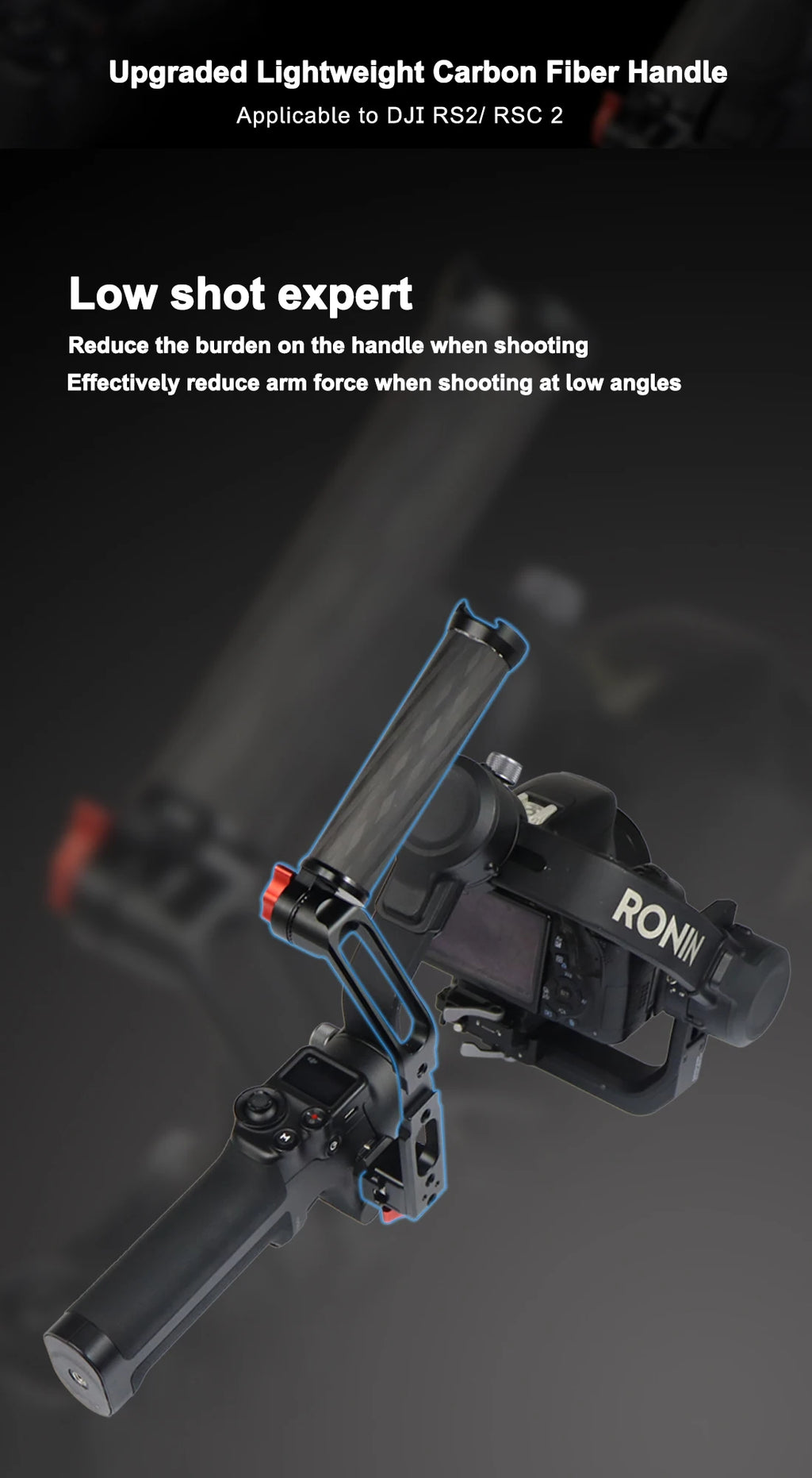 Carbon Fiber L Bracket Handle Grip Foldable Cold Shoe Mount Clamp for DJI Ronin RS3 RS4 Mini RS2 RSC2 Handheld Gimbal Stabilizer