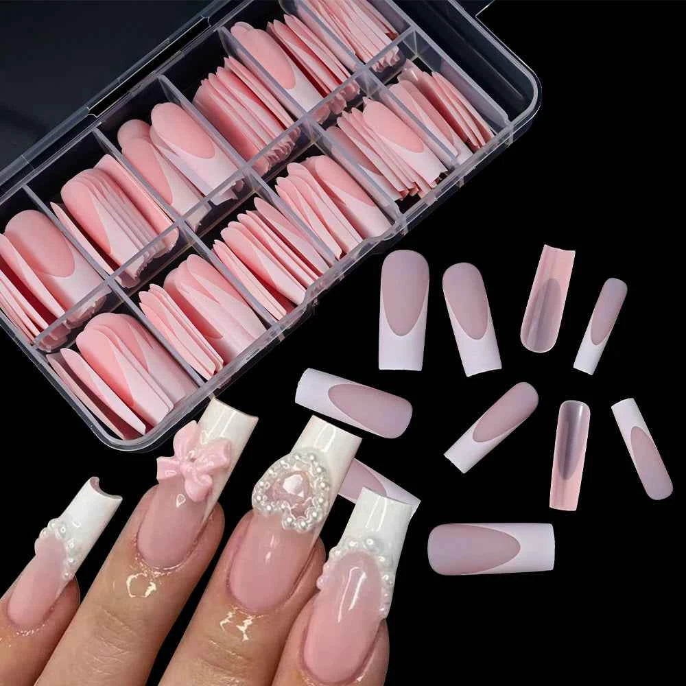 120Pcs/Box French Tip Press On Nails White/Pink Full Cover Professional Salon Artificial Fake Nail Detachable Coffin French Tips