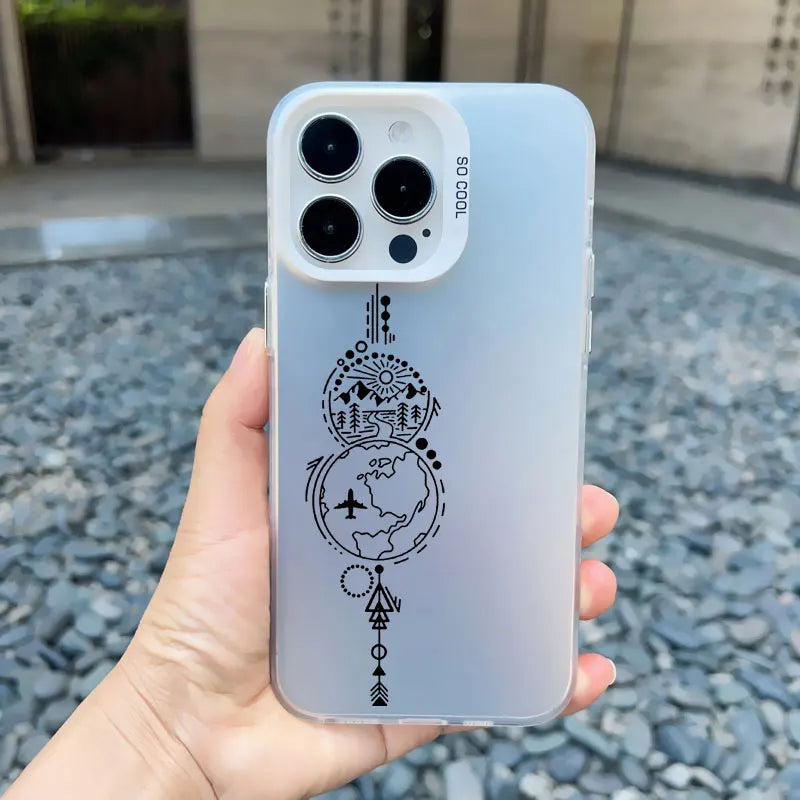 World Map Travel Airplane Phone Case For iphone 16 15 13 14 Pro Max Plus 11 12 Pro Max 13 Mini Back Shockproof Laser Covers
