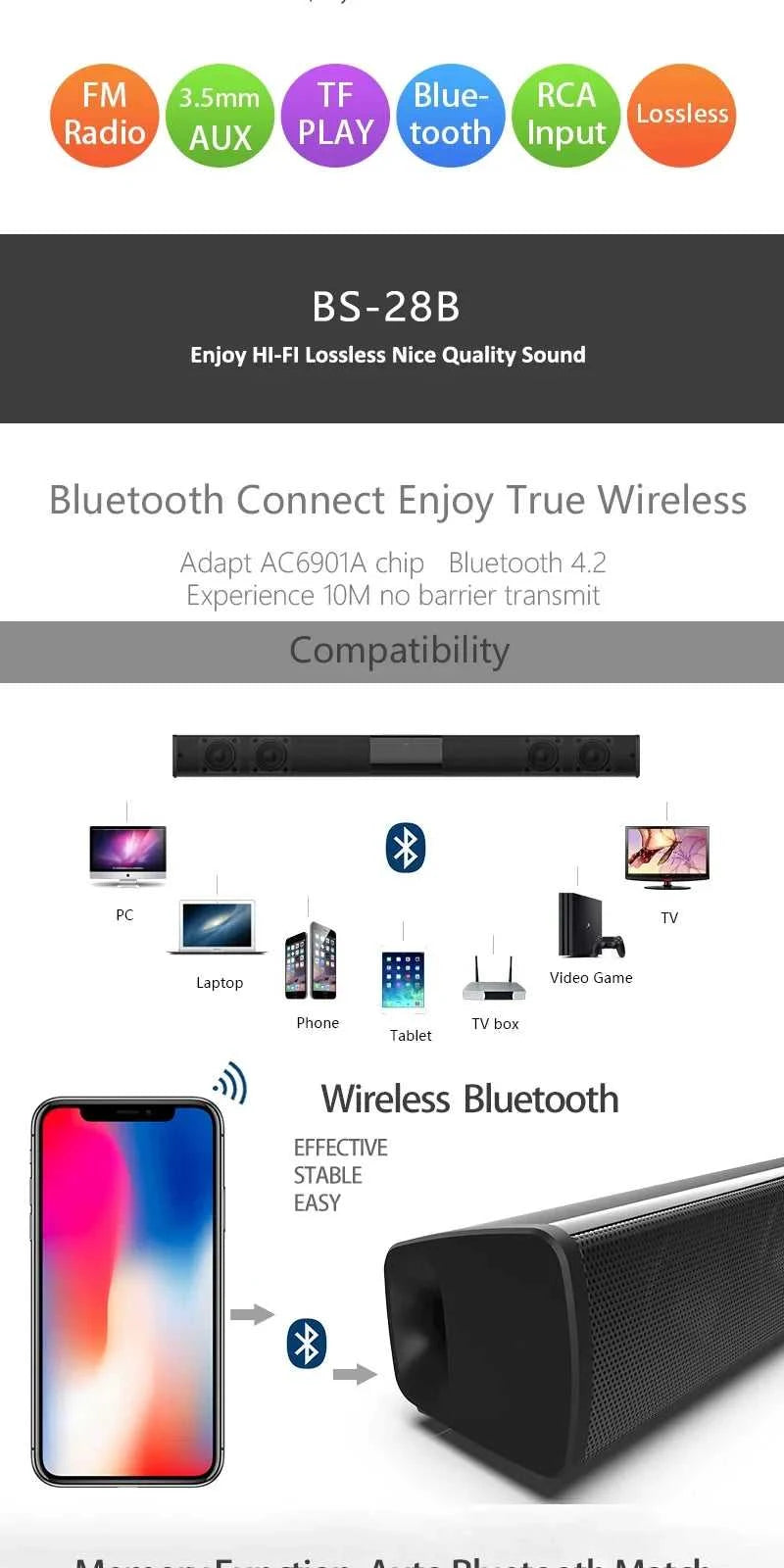40W Soundbar TV Portable Bluetooth-compatible Speaker Sound Bar Wireless Column Home Theater Sound System RCA AUX For TV PC The jack market .AU The jack market .AU Accessories Electronics $ 95 14:347#BS28A 330x50x50mm