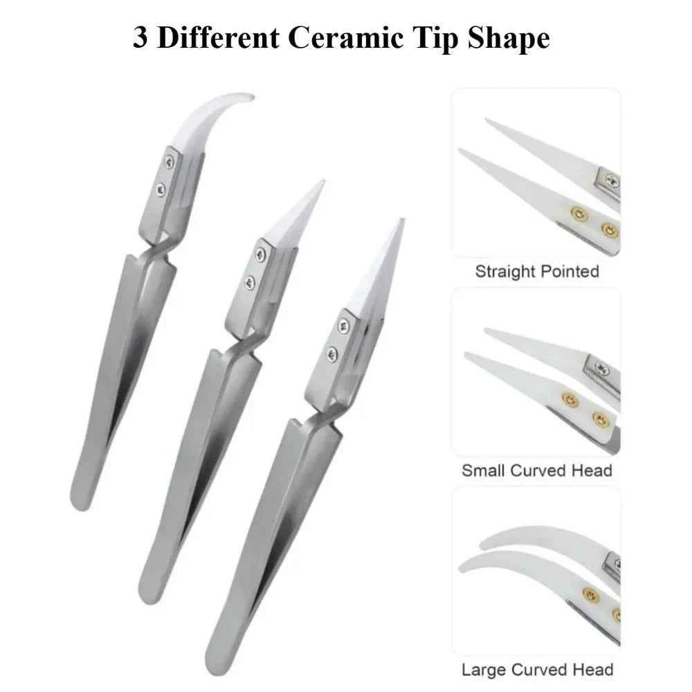 Ceramic Precision Tweezers - Anti-Static, Acid Resistant, Stainless Steel for Electronics Repair