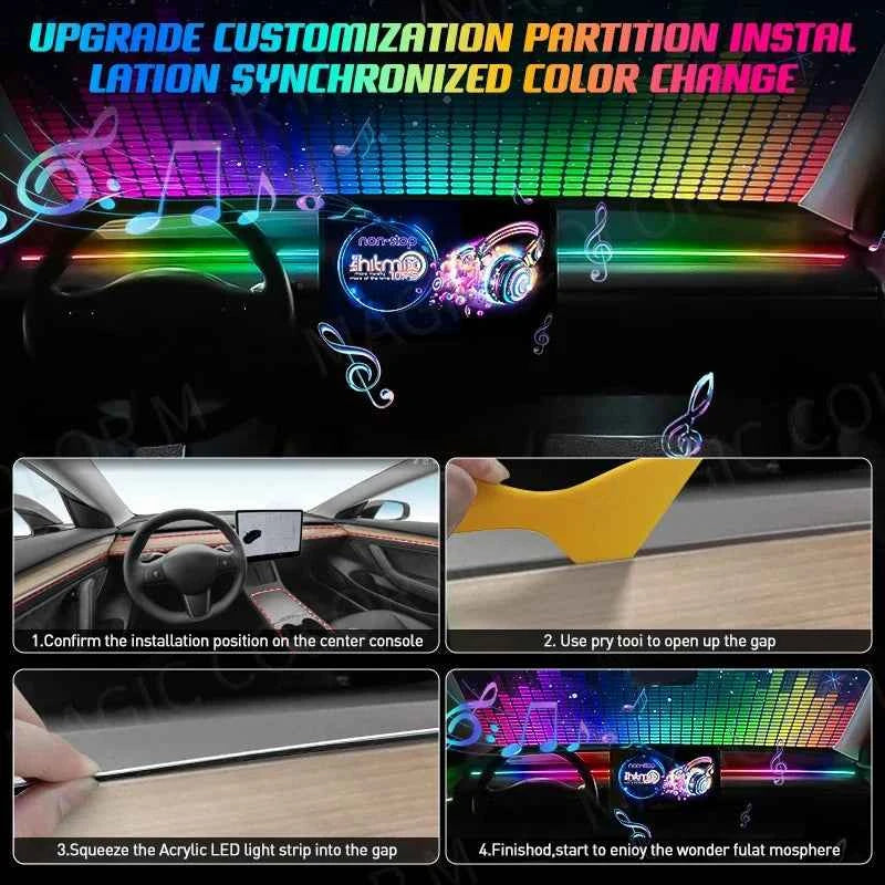Vgettiing Car Ambient Lights Universal USB LED Symphony RGB Atmosphere Lamp Acrylic APP Control Remote for Tesla Model 3 Y S X