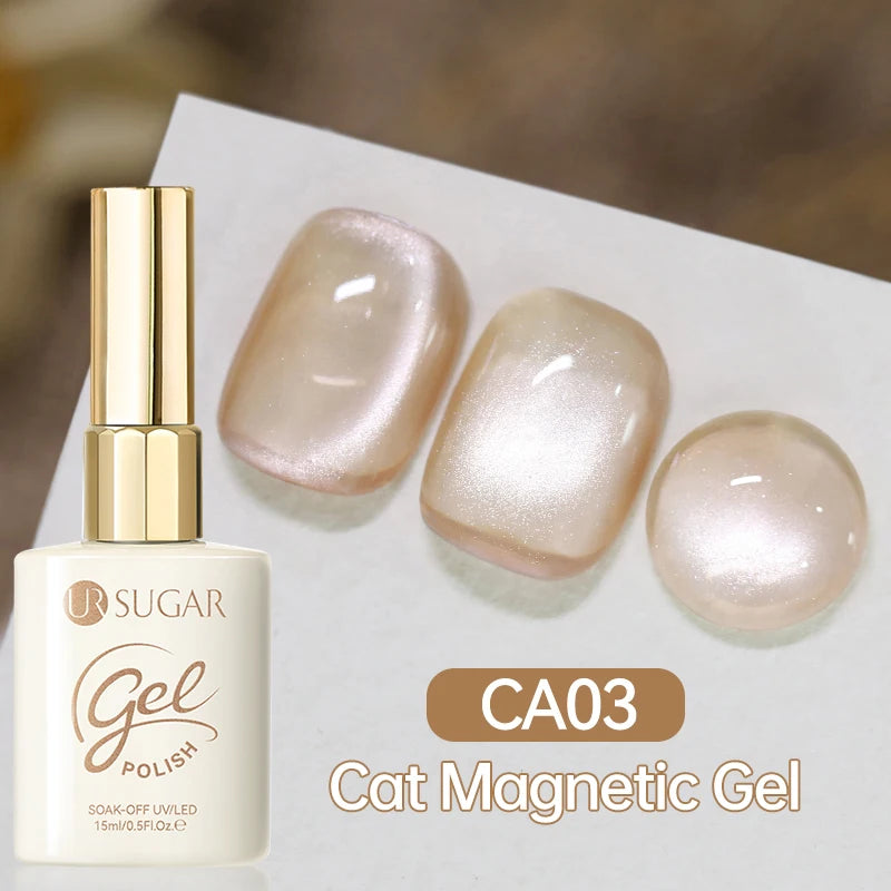 UR SUGAR 15ml  Autumn Winter Red Cat Magnetic Gel Nail Polish White Dopamine Nail Sparkling Glitter Soak Off UV LED for Manicure
